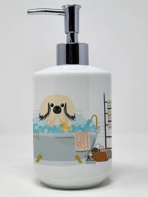Cream Pekingese in Bathtub Ceramic Soap Dispenser Hand Soap Dispenser Pump Bottles for Bathroom Kitchen, Empty Refillable Liquid Soap Container