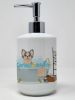 Longhaired Blue and White Chihuahua Ceramic Soap Dispenser Hand Soap Dispenser Pump Bottles for Bathroom Kitchen