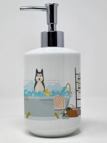 West Siberian Laika Spitz in Bathtub Ceramic Soap Dispenser Hand Soap Dispenser Pump Bottles for Bathroom Kitchen