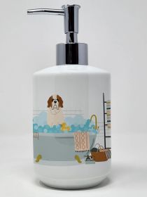 Saint Bernard in Bathtub Ceramic Soap Dispenser Hand Soap Dispenser Pump Bottles for Bathroom Kitchen, Empty Refillable Liquid Soap Container