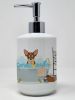 Red and White Chihuahua Ceramic Soap Dispenser Hand Soap Dispenser Pump Bottles for Bathroom Kitchen, Empty Refillable Liquid Soap Container