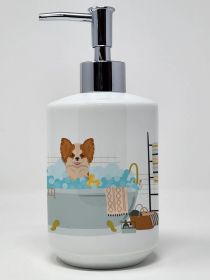 Longhaired Red and White Chihuahua Ceramic Soap Dispenser Hand Soap Dispenser Pump Bottles for Bathroom Kitchen