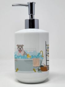 NEW Blue Brindle Pit Bull Terrier Ceramic Soap Dispenser Hand Soap Dispenser Pump Bottles for Bathroom Kitchen, Empty Refillable Liquid Soap Container