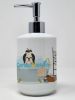 Black White Shih Tzu in Bathtub Ceramic Soap Dispenser Hand Soap Dispenser Pump Bottles for Bathroom Kitchen, Empty Refillable Liquid Soap Container