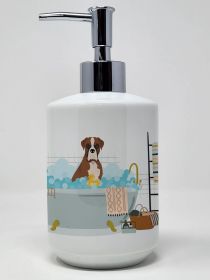 Natural Eared Red Fawn Boxer Ceramic Soap Dispenser Hand Soap Dispenser Pump Bottles for Bathroom Kitchen, Empty Refillable Liquid Soap Container