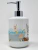 White German Shepherd in Bathtub Ceramic Soap Dispenser Hand Soap Dispenser Pump Bottles for Bathroom Kitchen, Empty Refillable Liquid Soap Container