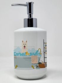 White German Shepherd in Bathtub Ceramic Soap Dispenser Hand Soap Dispenser Pump Bottles for Bathroom Kitchen, Empty Refillable Liquid Soap Container
