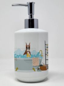 Red Brindle Boxer Ceramic Soap Dispenser Hand Soap Dispenser Pump Bottles for Bathroom Kitchen, Empty Refillable Liquid Soap Container