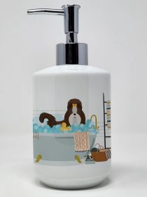 Liver and White Shih Tzu Ceramic Soap Dispenser Hand Soap Dispenser Pump Bottles for Bathroom Kitchen, Empty Refillable Liquid Soap Container