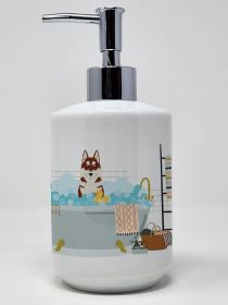 Red Siberian Husky Ceramic Soap Dispenser Hand Soap Dispenser Pump Bottles for Bathroom Kitchen, Empty Refillable Liquid Soap Container