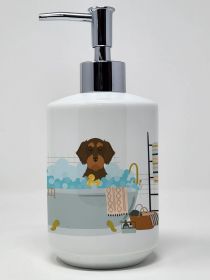 Wirehair Chocolate and Tan Dachshund Ceramic Soap Dispenser Hand Soap Dispenser Pump Bottles for Bathroom Kitchen