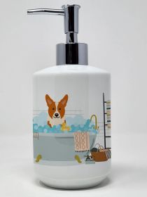 Corgi in Bathtub Ceramic Soap Dispenser Hand Soap Dispenser Pump Bottles for Bathroom Kitchen, Empty Refillable Liquid Soap Container