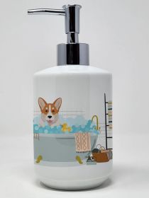 Red Cardigan Corgi Ceramic Soap Dispenser Hand Soap Dispenser Pump Bottles for Bathroom Kitchen, Empty Refillable Liquid Soap Container