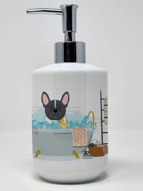 Black White French Bulldog in Bathtub Ceramic Soap Dispenser Hand Soap Dispenser Pump Bottles for Bathroom Kitchen