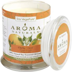 CLARITY AROMATHERAPY by CLARITY AROMATHERAPY ONE 3.7x4.5 inch MEDIUM GLASS PILLAR SOY AROMATHERAPY CANDLE. COMBINES THE ESSENTIAL OILS OF ORANGE & CED