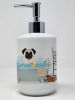 Cream Pug in Bathtub Ceramic Soap Dispenser Hand Soap Dispenser Pump Bottles for Bathroom Kitchen, Empty Refillable Liquid Soap Container