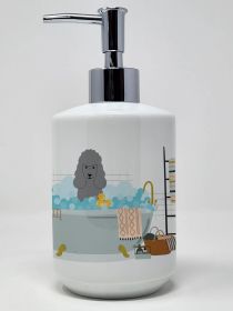 Silver Poodle in Bathtub Ceramic Soap Dispenser Hand Soap Dispenser Pump Bottles for Bathroom Kitchen, Empty Refillable Liquid Soap Container