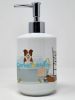 Red and White Border Collie Ceramic Soap Dispenser Hand Soap Dispenser Pump Bottles for Bathroom Kitchen, Empty Refillable Liquid Soap Container