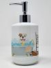 Piebald English Bulldog Ceramic Soap Dispenser Hand Soap Dispenser Pump Bottles for Bathroom Kitchen, Empty Refillable Liquid Soap Container
