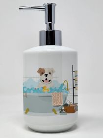 Piebald English Bulldog Ceramic Soap Dispenser Hand Soap Dispenser Pump Bottles for Bathroom Kitchen, Empty Refillable Liquid Soap Container