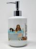 Red Shih Tzu Ceramic Soap Dispenser Hand Soap Dispenser Pump Bottles for Bathroom Kitchen, Empty Refillable Liquid Soap Container