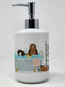 Red Shih Tzu Ceramic Soap Dispenser Hand Soap Dispenser Pump Bottles for Bathroom Kitchen, Empty Refillable Liquid Soap Container