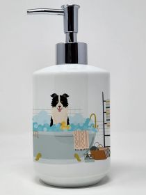 Black White Border Collie in Bathtub Ceramic Soap Dispenser Hand Soap Dispenser Pump Bottles for Bathroom Kitchen