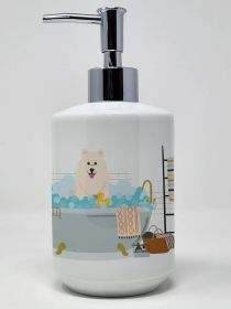 Samoyed in Bathtub Ceramic Soap Dispenser Hand Soap Dispenser Pump Bottles for Bathroom Kitchen, Empty Refillable Liquid Soap Container