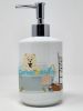 White Chow Chow in Bathtub Ceramic Soap Dispenser Hand Soap Dispenser Pump Bottles for Bathroom Kitchen, Empty Refillable Liquid Soap Container