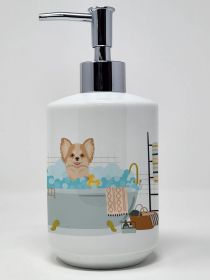 Longhaired Gold and White Chihuahua Ceramic Soap Dispenser Hand Soap Dispenser Pump Bottles for Bathroom Kitchen