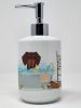 Chocolate Dachshund in Bathtub Ceramic Soap Dispenser Hand Soap Dispenser Pump Bottles for Bathroom Kitchen, Empty Refillable Liquid Soap Container