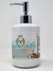 Silver White Shih Tzu in Bathtub Ceramic Soap Dispenser Hand Soap Dispenser Pump Bottles for Bathroom Kitchen, Empty Refillable Liquid Soap Container