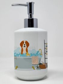 English Foxhound in Bathtub Ceramic Soap Dispenser Hand Soap Dispenser Pump Bottles for Bathroom Kitchen, Empty Refillable Liquid Soap Container