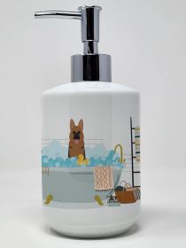 German Shepherd in Bathtub Ceramic Soap Dispenser Hand Soap Dispenser Pump Bottles for Bathroom Kitchen, Empty Refillable Liquid Soap Container