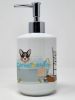Tricolor Cardigan Corgi Ceramic Soap Dispenser Hand Soap Dispenser Pump Bottles for Bathroom Kitchen, Empty Refillable Liquid Soap Container