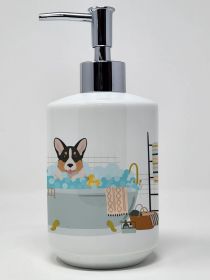 Tricolor Cardigan Corgi Ceramic Soap Dispenser Hand Soap Dispenser Pump Bottles for Bathroom Kitchen, Empty Refillable Liquid Soap Container