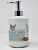 Blue Merle Cardigan Corgi Ceramic Soap Dispenser Hand Soap Dispenser Pump Bottles for Bathroom Kitchen, Empty Refillable Liquid Soap Container