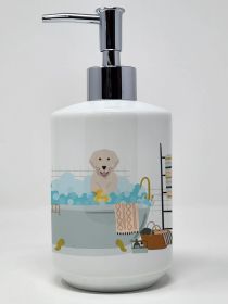 Cream Golden Retriever Ceramic Soap Dispenser Hand Soap Dispenser Pump Bottles for Bathroom Kitchen, Empty Refillable Liquid Soap Container