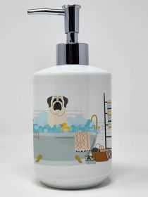 White Mastiff in Bathtub Ceramic Soap Dispenser Hand Soap Dispenser Pump Bottles for Bathroom Kitchen, Empty Refillable Liquid Soap Container