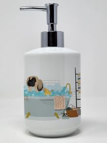Cream Pekingese Ceramic Soap Dispenser Hand Soap Dispenser Pump Bottles for Bathroom Kitchen, Empty Refillable Liquid Soap Container