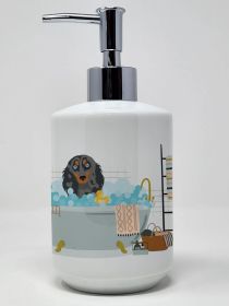 Longhair Blue and Tan Dapple Dachshund Ceramic Soap Dispenser Hand Soap Dispenser Pump Bottles for Bathroom Kitchen