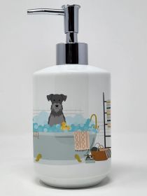 Black Silver Miniature Schnauzer in Bathtub Ceramic Soap Dispenser Hand Soap Dispenser Pump Bottles for Bathroom Kitchen