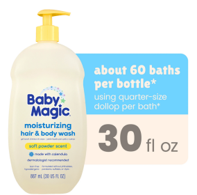 Baby Magic Tear-Free Gentle Hair and Body Wash for Infants, Soft Powder Scent, Hypoallergenic, 30 oz