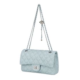 New small perfume style diamond lattice lock buckle small square bag women's bags fashion wild crossbody chain bag (Color: pale blue)